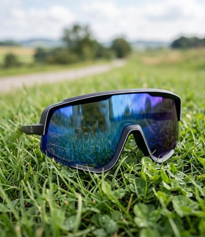 Lentes 100% montura negra letras blancas y cristal polarizado verde