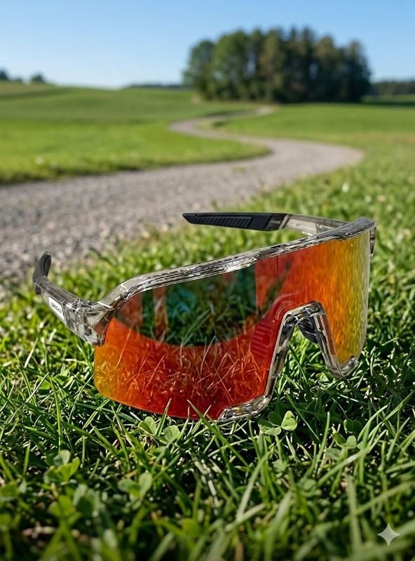 Lentes 100% montura transparente letras plateadas cristal ligeramente rojo
