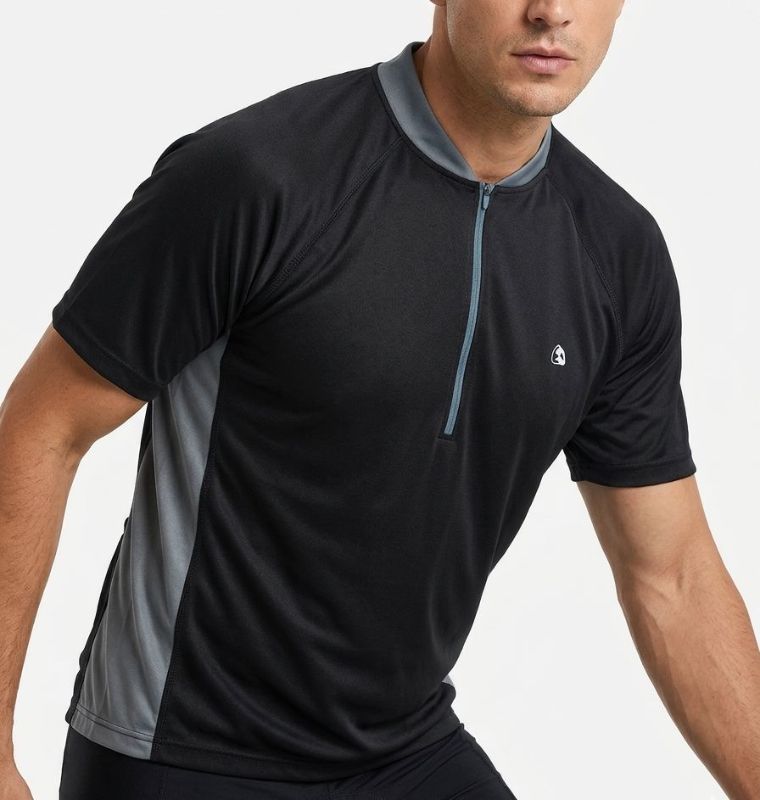 MAILLOT SPORT NEGRO CON GRIS MANGA CORTA