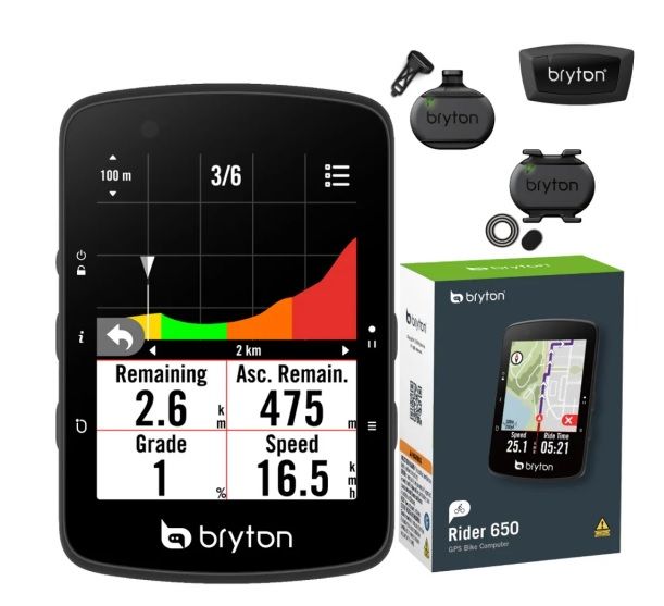 RIDER 650 T Bundle (COMBO) (INCLUYE HRM+CAD+VEL) Pant 2.8" táctil 33 Horas BRYTON