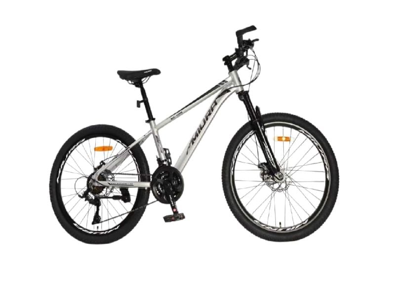 BICICLETA MONTAÑERA RIN 24 CUADRO ALUMINIO GRIS CLARO Y SUSPENSION DELANTERA 21 VELOCIDADES