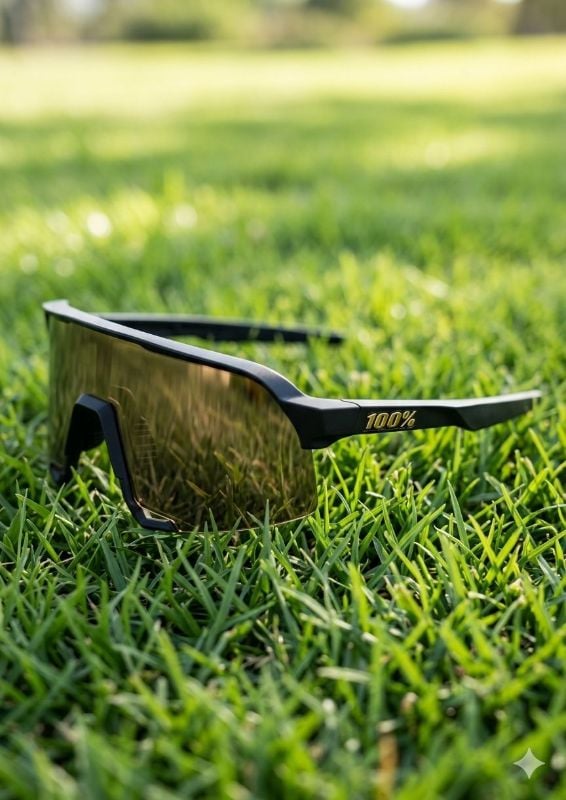 Lentes 100% montura negra letras doradas cristal polarizado levemente dorado
