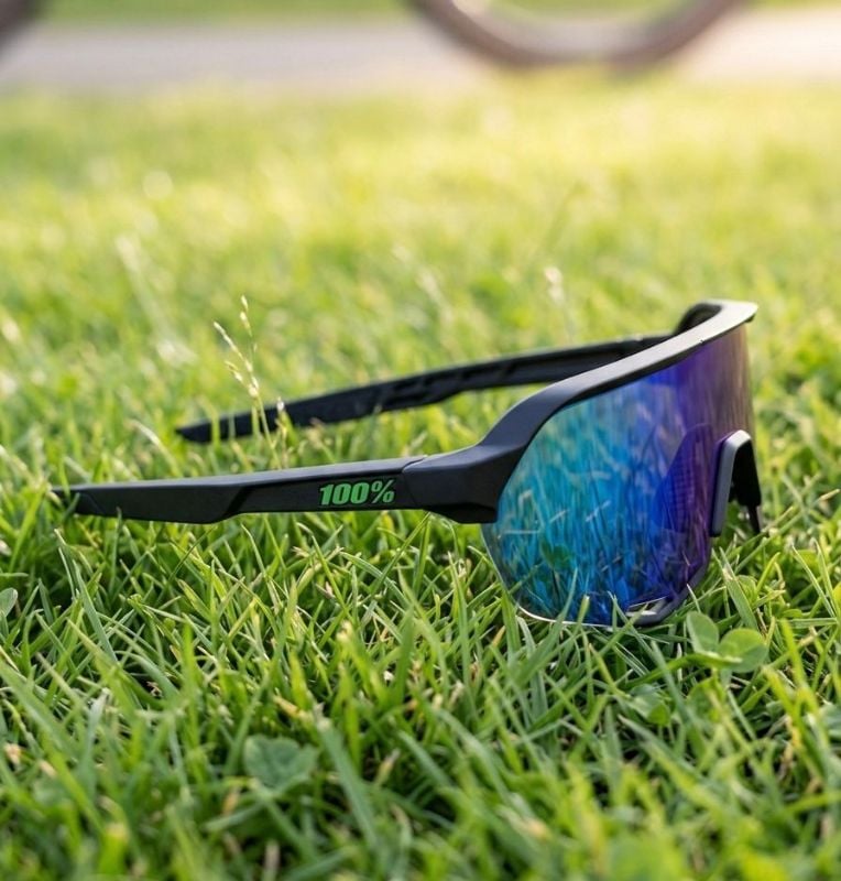 Lentes 100% montura negra letras verdes y cristal polarizado verde