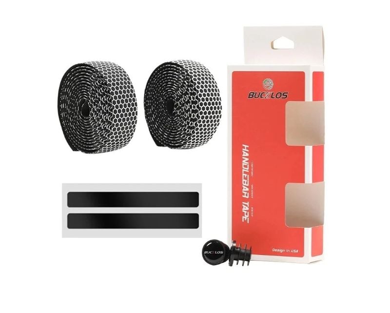 CINTA PARA MANUBRIO DE RUTA BUCKLOS NEGRA CON RELIEVE BLANCO
