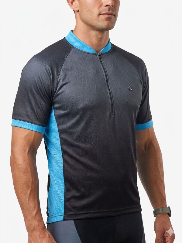 MAILLOT SPORT NEGRO CON AZUL MANGA CORTA