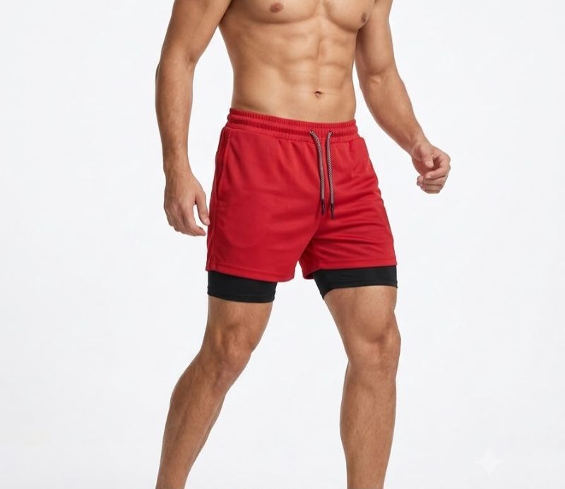 SHORT DEPORTIVO ROJO CON LICRA NEGRA