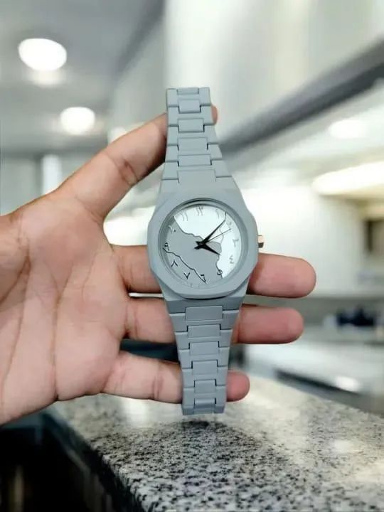 1 Pcs Men's Carbon Fiber Grey Marble Arabic Aura Watch