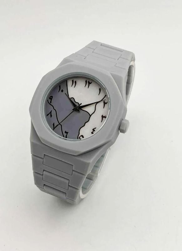 1 Pcs Men's Carbon Fiber Grey Marble Arabic Aura Watch