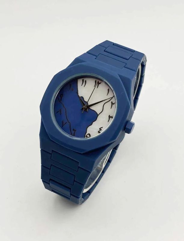 Men's Carbon Fiber Blue Marble Arabic Aura Watch With Free Box