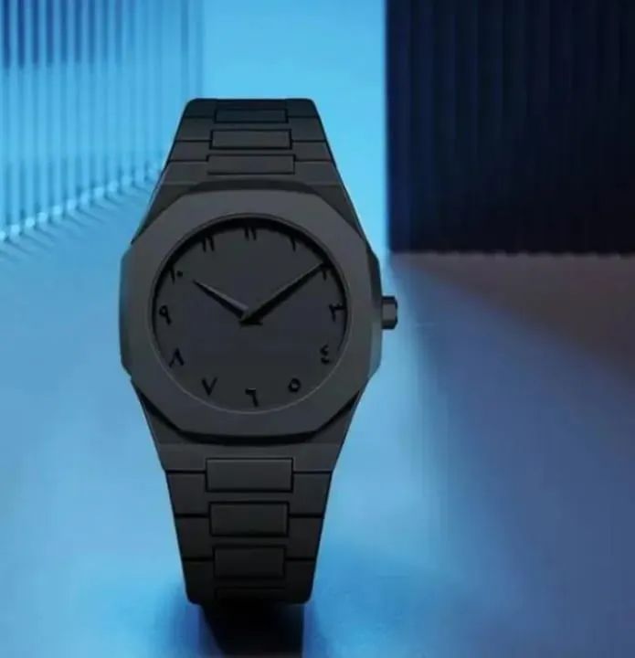 Men's Carbon Fiber Black Arabic Aura Watch With Butterfly Lock