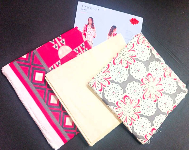 KHAADI / Mid Summer Collection / 3 Piece Suit- Red/White