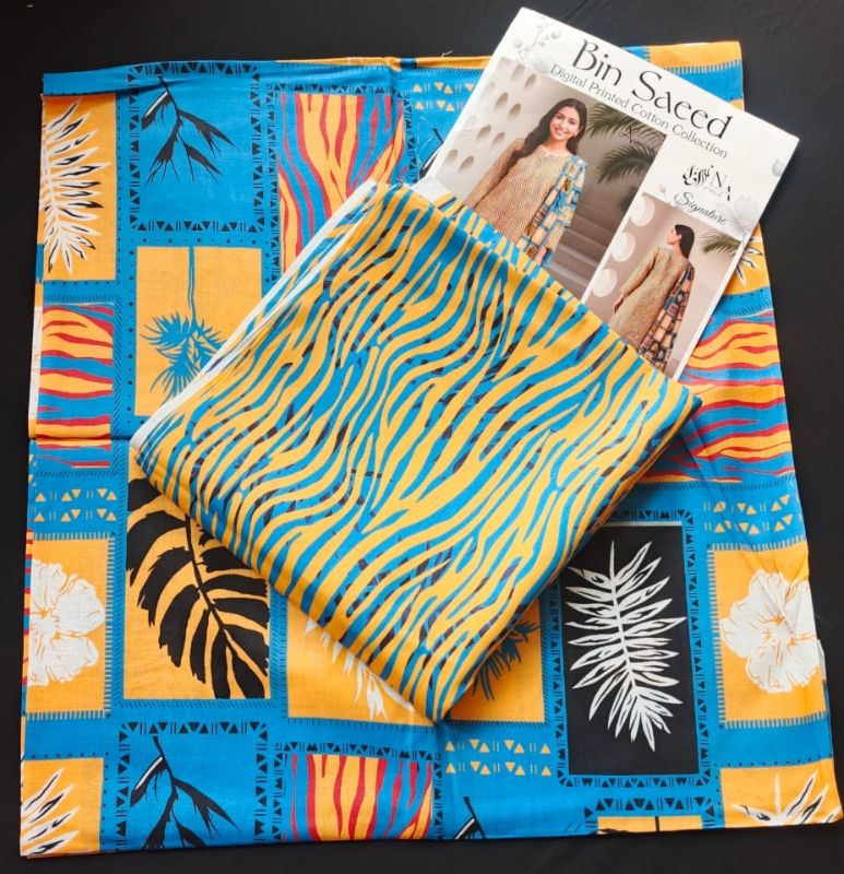 Bin Saeed / Digital Printed Suit / 100% Cotton Firozi/Yellow