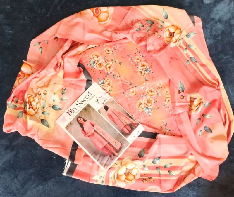 Bin Saeed / Digital Printed Suit / 100% Cotton Peach