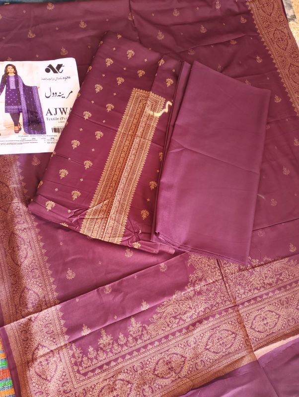 Marina Wool Winter Collection / 3 Piece Suit - Maroon Red / Golden - 2