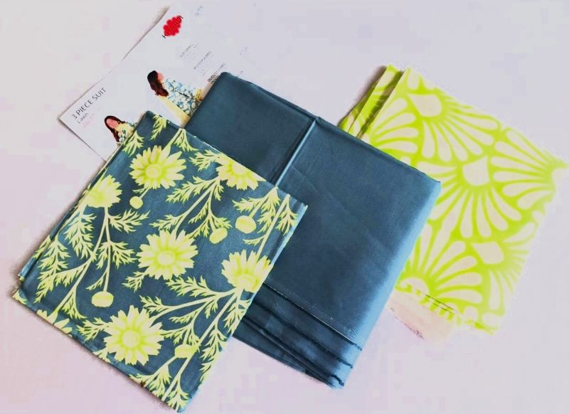 KHAADI / Mid Summer Collection / 3 Piece Suit- Green/Yellow