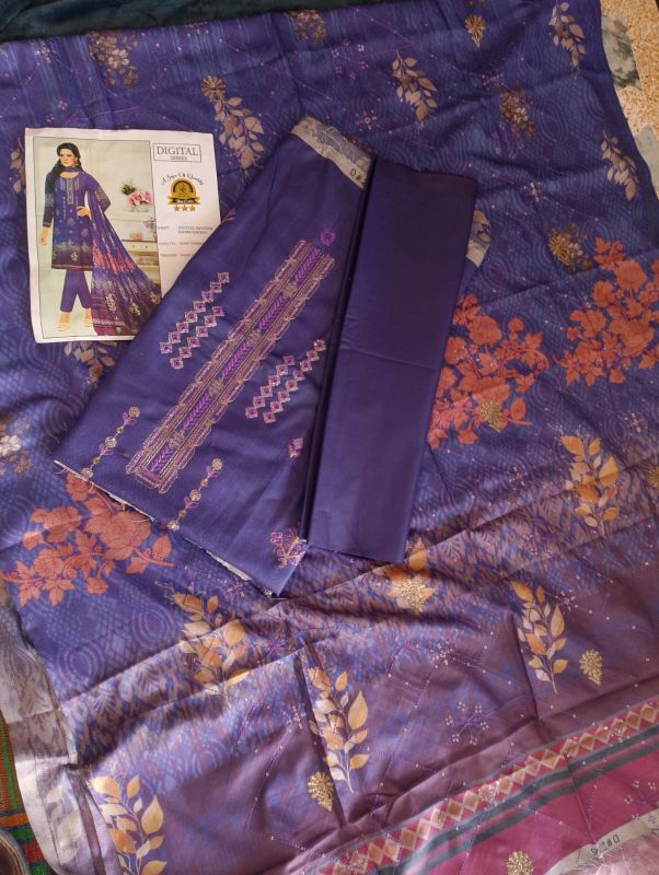 Dhanak Embroidered Winter Collection / 3 Piece Suit - Blue / Red / Yellow
