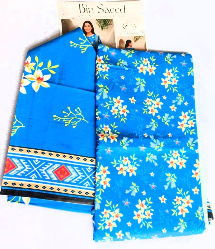 Bin Saeed / Digital  Printed Suit / 100% Cotton Light Blue 1