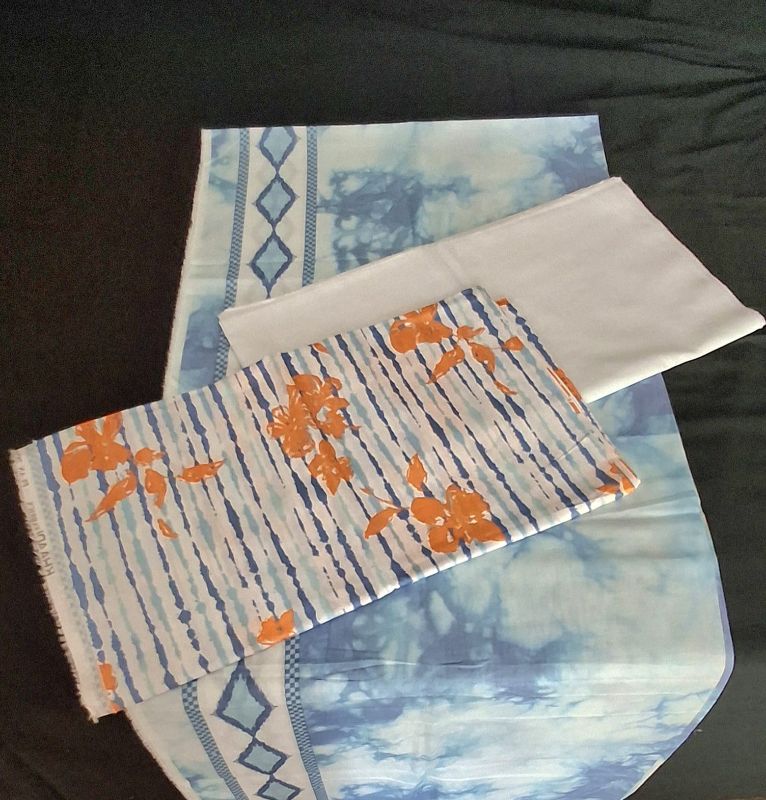 KHAADI / Mid Summer Collection / 3 Piece Suit- Sky Blue/Orange