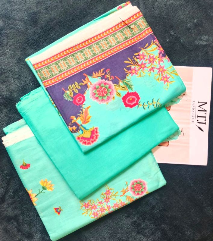 MTJ / Lawn Thick Fabric / Mid Summer Collection - Sky Blue / Grey