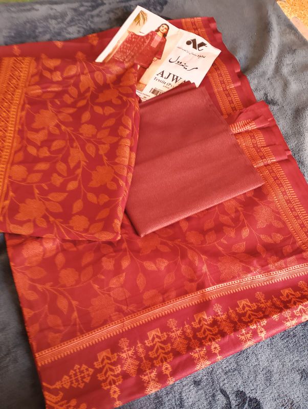 Marina Wool Winter Collection / 3 Piece Suit - Red Orang Flower
