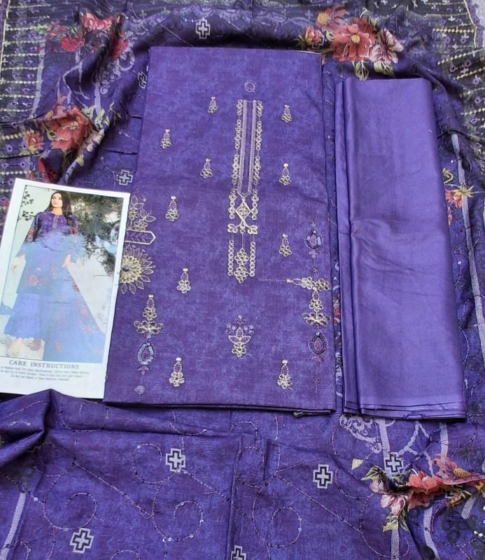 Dhanak Digital Embroidered Winter Collection / 3 Piece Suit - Grace Blue-1