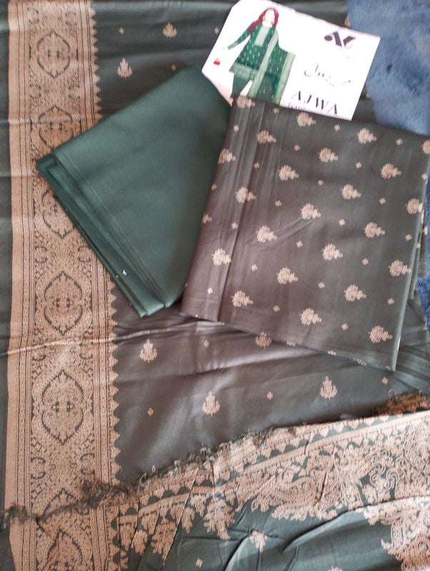 Dhanak Embroidered Winter Collection / 3 Piece Suit - Mehndi / Light Golden