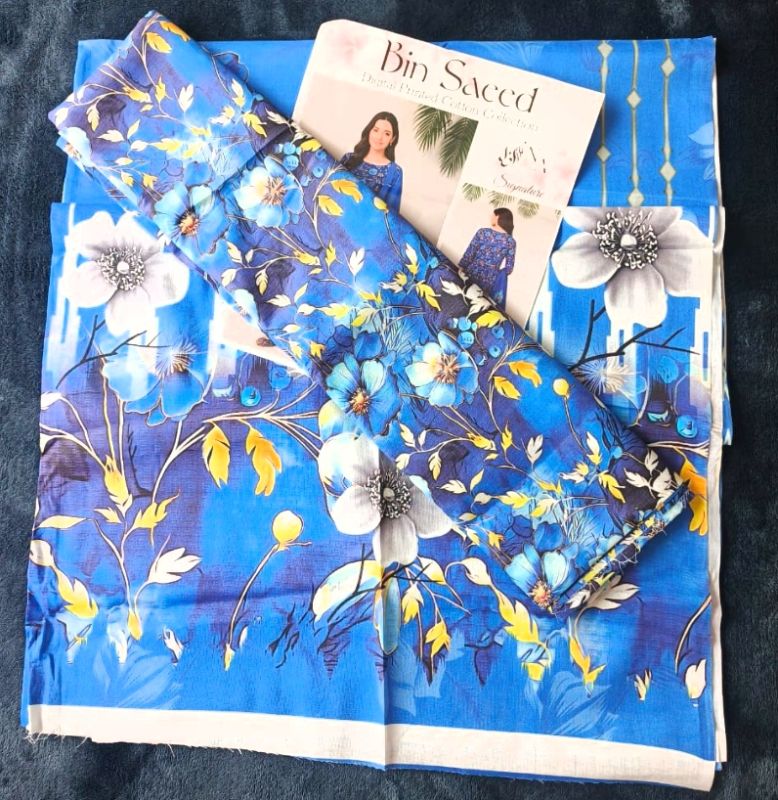 Bin Saeed / Digital  Printed Suit / 100% Cotton Firozi  Blue