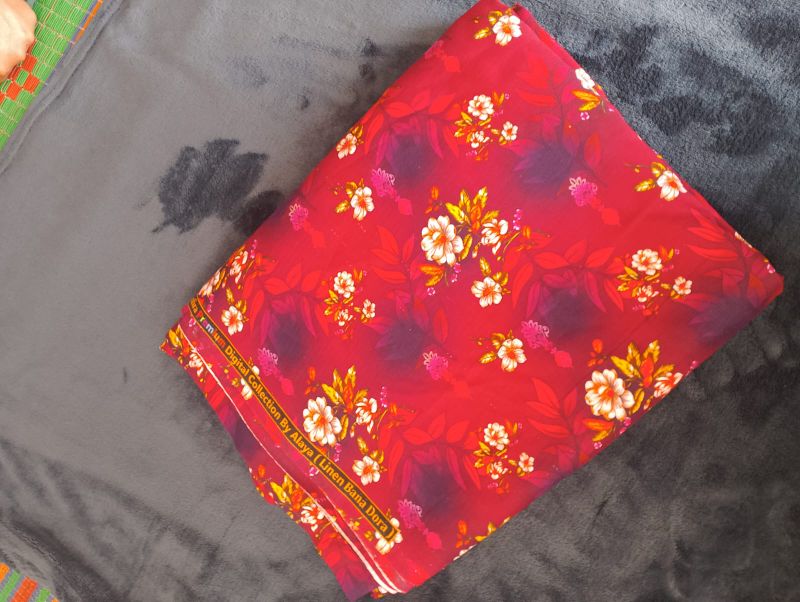 Khaddar Soft Fabrics / Red Orang / yellow