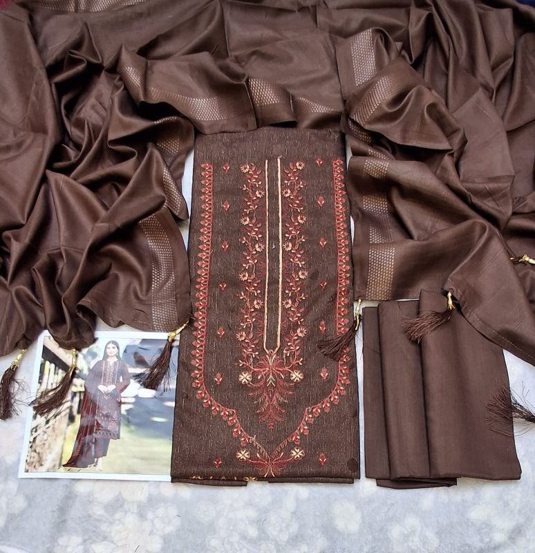 Inmol Chamki Dhanak Winter Collection / 3 Piece Suit- Chocolate Brown / Red Design