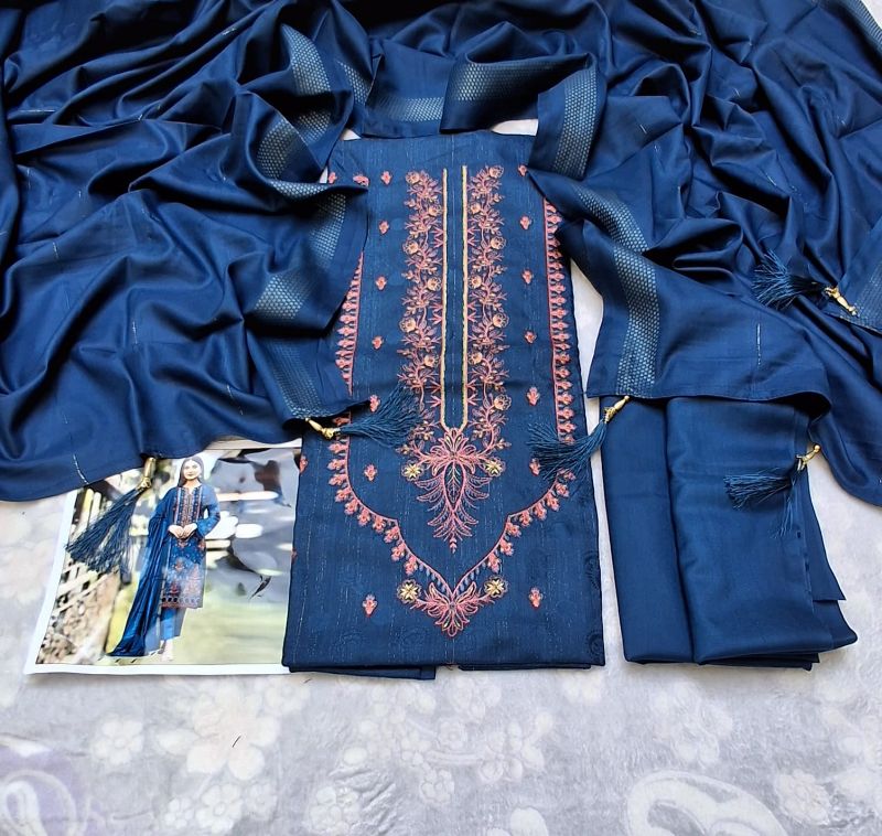 Inmol Chamki Dhanak Winter Collection / 3 Piece Suit- Dark Blue / Pink Design