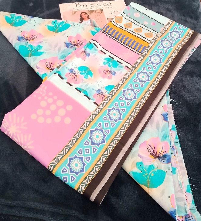 Bin Saeed / Digital Printed Suit / 100% Cotton Pink / Firozi