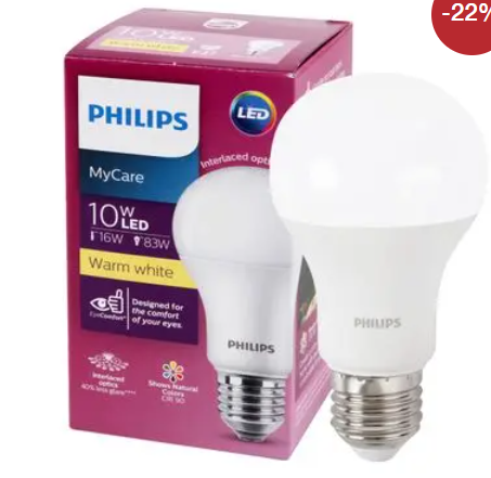 หลอดไฟ LED 10 วัตต์ Warm White PHILIPS รุ่น LEDBULB 10W E27_21002128