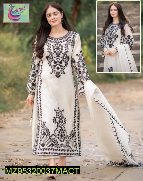 2 Pcs Women's unstitched organza Embroidered Suit
