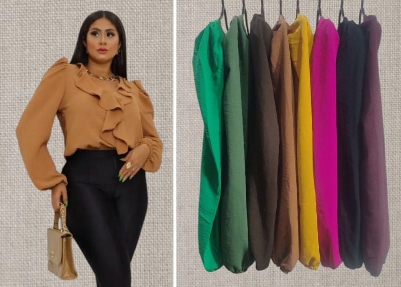 Blusas de volados, en tela duna