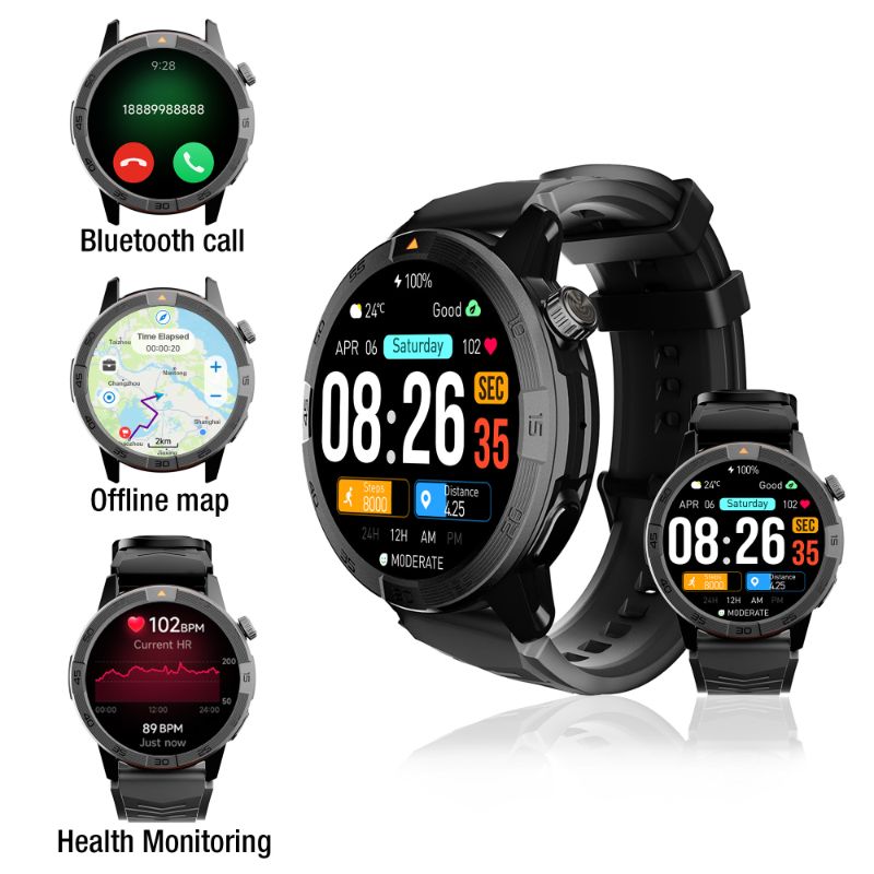 Montre connectée AGM Legion Pro – GPS | Carte hors ligne | Étanche 5ATM | Robuste IP68 | 100+ Modes Sport | Écran AMOLED