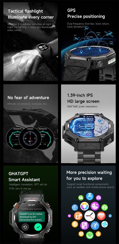 Montre connectée KC91 – GPS intégré | Écran 1,39″ | Étanchéité 3ATM | Batterie 530 mAh | Assistant vocal AI | Suivi santé & sport