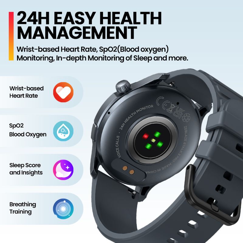 Montre connectée Zeblaze Btalk 3 Pro – Écran AMOLED 1,43″ | Appels Bluetooth Hi-Fi | Suivi Santé 24h | +100 Modes Sport | Autonomie jusqu’à 14 jours