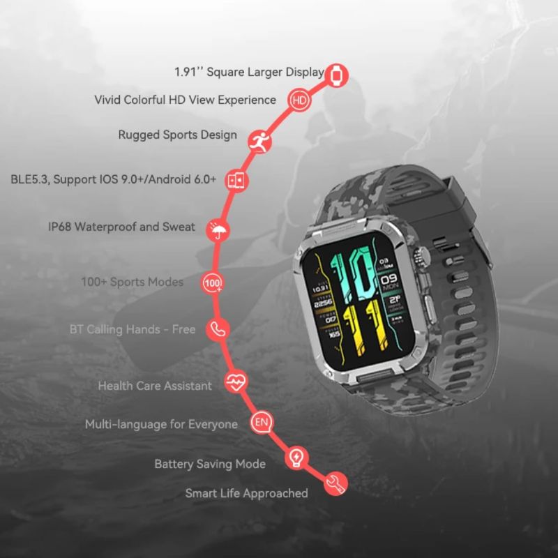 Montre connectée S06 Smartwatch – Design robuste | Appels Bluetooth | +100 Modes Sport | Suivi Santé | Étanche IP68 | Batterie longue durée