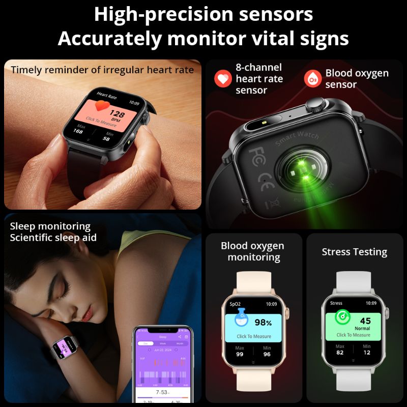 Montre connectée COLMI P80 – Écran 1,83″ | Appels Bluetooth | Tracker de sommeil & santé | Étanchéité IP67 | Autonomie 7 jours | Unisexe | Type -C