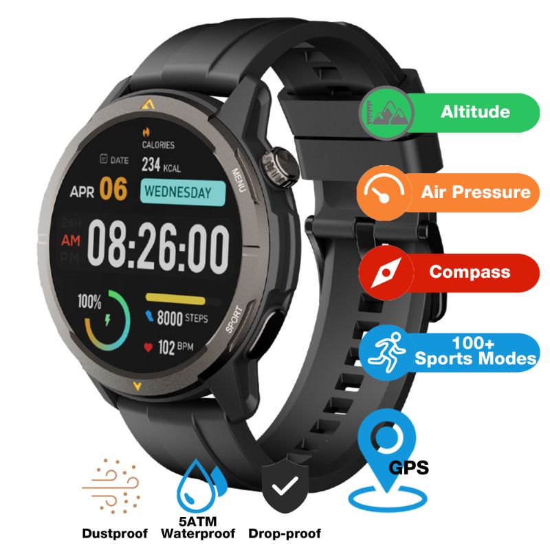 Montre connectée AGM Legion – Robuste | Écran AMOLED | Suivi Santé | Multi-Sport | GPS | Boussole | Étanche 5ATM | Batterie longue durée