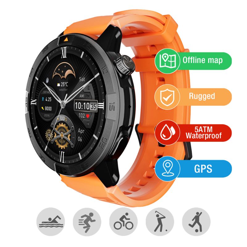 Montre connectée AGM Legion Pro – GPS | Carte hors ligne | Étanche 5ATM | Robuste IP68 | 100+ Modes Sport | Écran AMOLED