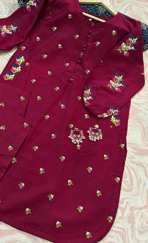 2pcs Stitched Linen Embroidered suit