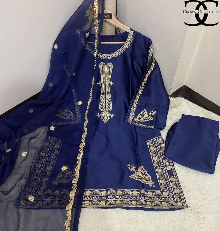 3pcs Stitched Shamoz Silk Embroidered suit