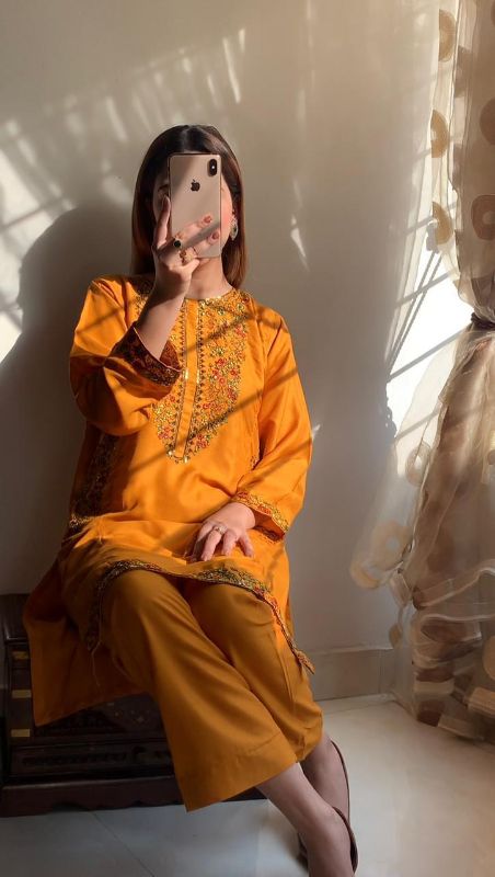 Stitched Linen Embroidered suit 2pcs