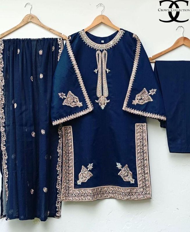 3pcs Stitched Shamoz Silk Embroidered suit
