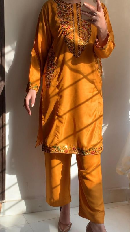 Stitched Linen Embroidered suit 2pcs