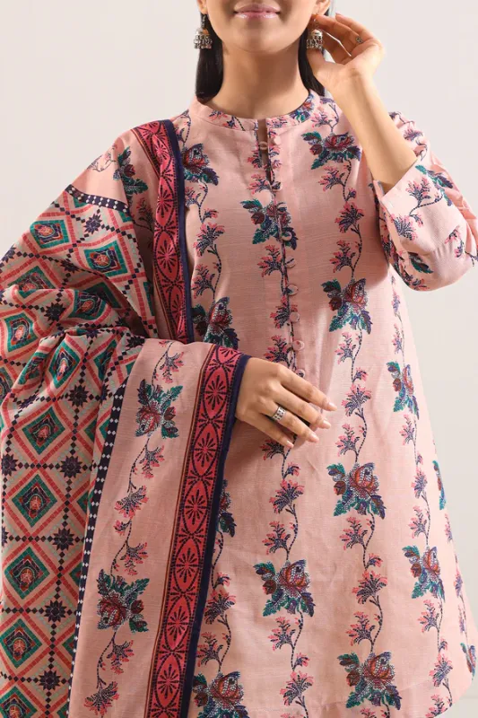 Unstitched Printed Cotton Khaddar 3 Piece