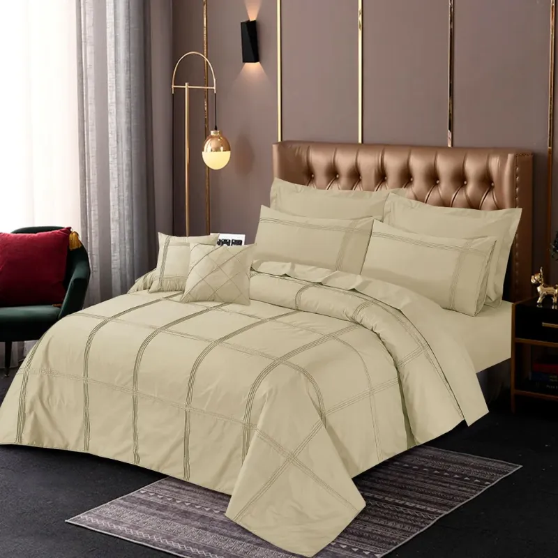 Square Pleated Duvet Cover 8 Pcs Set Beige-40197 RFS