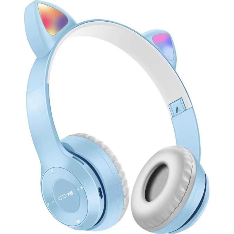 P47M Cat Ear Bluetooth Headphones – Wireless LED Light Headset with Mic