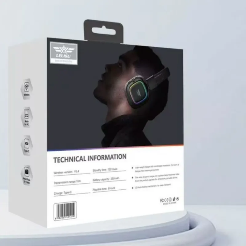 Lelisu LS-258 Wireless Stereo Headphones | Bluetooth 5.4 Over-Ear Headset with Type-C Charging & LED Lights